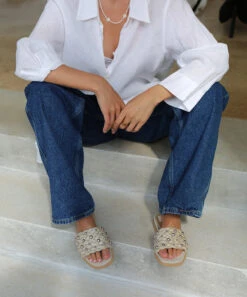 GRAZIE PEARL SANDALS OATMEAL RAFFIA -Fashion Shoe Store 8