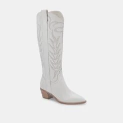 SOLEI BOOTS WHITE LEATHER -Fashion Shoe Store DOLCEVITA BOOTS SOLEI WHITE smooth EMBOSSEDLEATHER 01