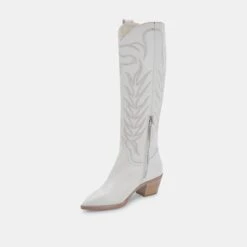 SOLEI BOOTS WHITE LEATHER -Fashion Shoe Store DOLCEVITA BOOTS SOLEI WHITE smooth EMBOSSEDLEATHER 08