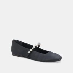 ROXANA PEARL BALLET FLATS ONYX SATIN -Fashion Shoe Store DOLCEVITA FLATS ROXANA ONYXSATIN 01