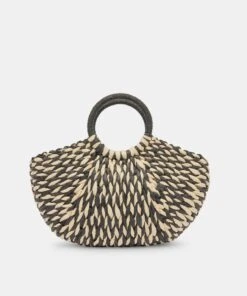 ESTELLE HANDBAG BLACK NATURAL RAFFIA -Fashion Shoe Store DOLCEVITA HANDBAGS ESTELLE BLACK NATURAL RAFFIA 2