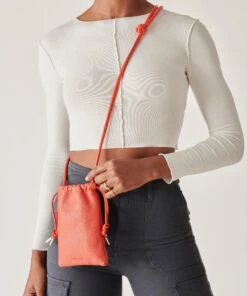 EVIE PHONE POUCH PERSIMMON SOFT PEBBLE LEATHER -Fashion Shoe Store DOLCEVITA HANDBAGS EVIE PERSIMMON PEBBLE LEATHER 6