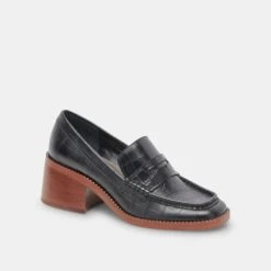 Dolce Vita TALIE LOAFERS NOIR EMBOSSED LEATHER -Fashion Shoe Store DOLCEVITA HEELS TALIE NOIREMBOSSEDLEATHER 01