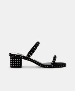 RIYA STUDDED WIDE SANDALS BLACK SUEDE