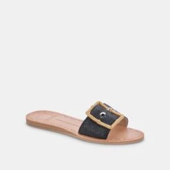 DASA SANDALS BLACK RAFFIA -Fashion Shoe Store DOLCEVITA SLIDES DASA BLACKRAFFIA 01