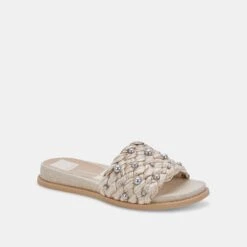 GRAZIE PEARL SANDALS OATMEAL RAFFIA -Fashion Shoe Store DOLCEVITA SLIDES GRAZIEPEARLS OATMEALRAFFIA 01
