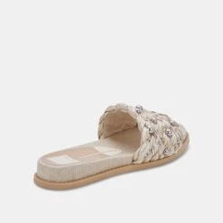 GRAZIE PEARL SANDALS OATMEAL RAFFIA -Fashion Shoe Store DOLCEVITA SLIDES GRAZIEPEARLS OATMEALRAFFIA 03