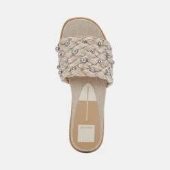 GRAZIE PEARL SANDALS OATMEAL RAFFIA -Fashion Shoe Store DOLCEVITA SLIDES GRAZIEPEARLS OATMEALRAFFIA 06