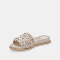 GRAZIE PEARL SANDALS OATMEAL RAFFIA -Fashion Shoe Store DOLCEVITA SLIDES GRAZIEPEARLS OATMEALRAFFIA 08