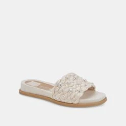 GRAZIE PEARL SANDALS VANILLA RAFFIA -Fashion Shoe Store DOLCEVITA SLIDES GRAZIEPEARLS VANILLARAFFIA 01