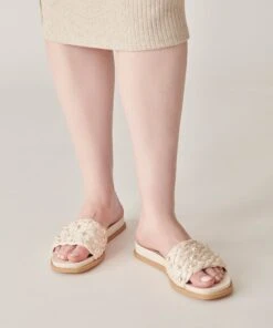 GRAZIE PEARL SANDALS VANILLA RAFFIA -Fashion Shoe Store DOLCEVITA SLIDES GRAZIEPEARLS VANILLARAFFIA ONFOOT 2