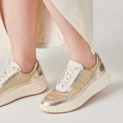 Dolce Vita DOLEN SNEAKERS GOLD KNIT -Fashion Shoe Store DOLCEVITA SNEAKERS DOLEN GOLDKNIT ONFOOT