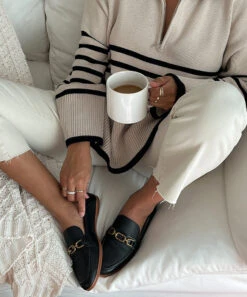 REIGN FLATS BLACK LEATHER -Fashion Shoe Store reign b 1