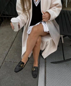 SANTEL FLATS BLACK LEATHER -Fashion Shoe Store santel b 1